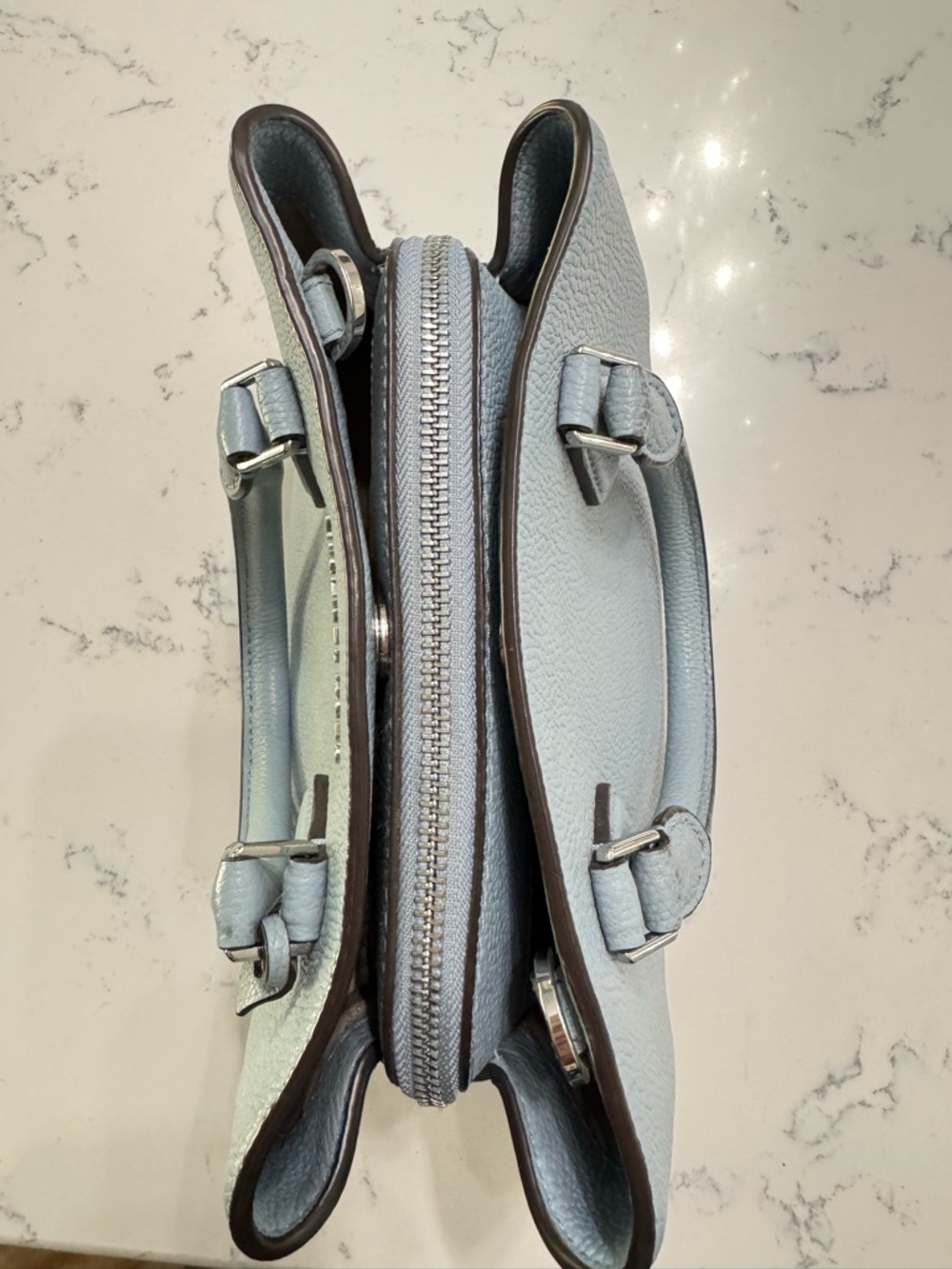 MICHAEL KORS Medium Pebbled Saffiano Leather Satchel in Light Blue - Picture 3 of 11